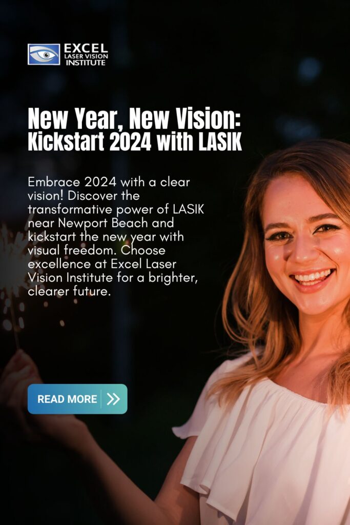 New Year New Vision Kickstart 2024 With LASIK Near Newport Beach   Woman Holding New Year Sparklers Blog Title New Year New Vision Kickstart 2024 With LASIK Pinterest Pin 683x1024 